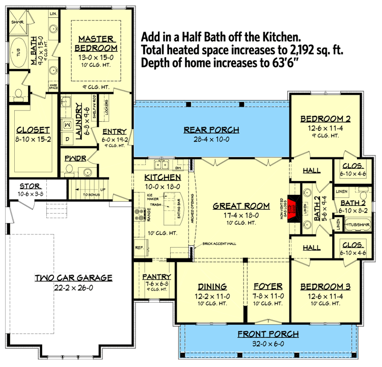 Plan 51762HZ: Budget Friendly Modern Farmhouse Plan with Bonus Room - Floor Plan - Half Bath Option - Country, Farmhouse, Modern Farmhouse, New American, Traditional