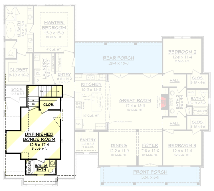 Plan 51762HZ: Budget Friendly Modern Farmhouse Plan with Bonus Room - Floor Plan - Bonus over garage - Country, Farmhouse, Modern Farmhouse, New American, Traditional