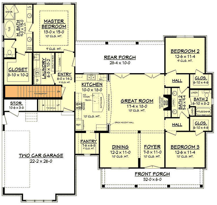 Plan 51762HZ: Budget Friendly Modern Farmhouse Plan with Bonus Room - Floor Plan - Basement Option - Main Floor Stairs - Country, Farmhouse, Modern Farmhouse, New American, Traditional
