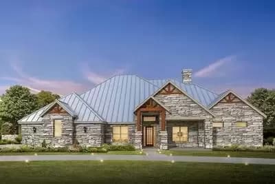 4 Bed Hill Country Ranch House Plan with Stone Exterior