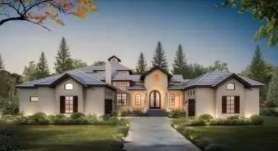 Courtyard Entry 4 Bed House Plan with Upstairs Game Room