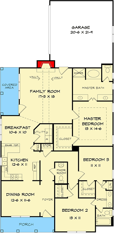 Plan 36094DK: Comfortable One Level Living - Floor Plan - Main Level - Ranch, Traditional