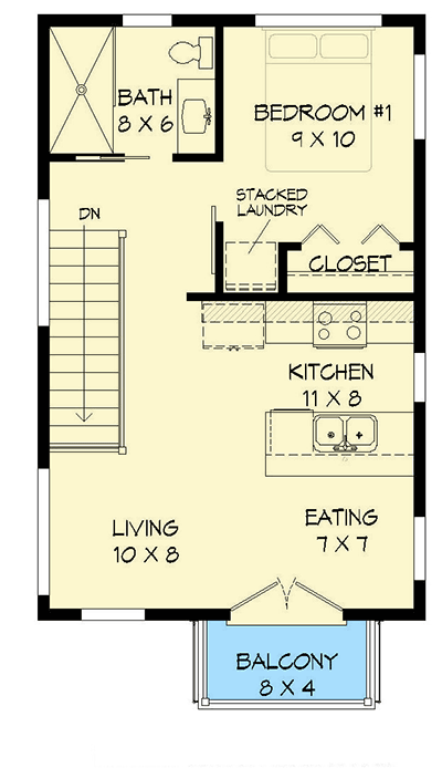 Plan 68473VR: Modern Cube-Shaped ADU-friendly House Plan - 572 Sq Ft - Floor Plan - 2nd Floor - Carriage, Contemporary, Modern, Vacation