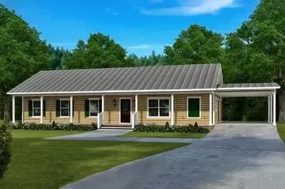 Economical Ranch House Plan with Carport Under 1500 Sq Ft
