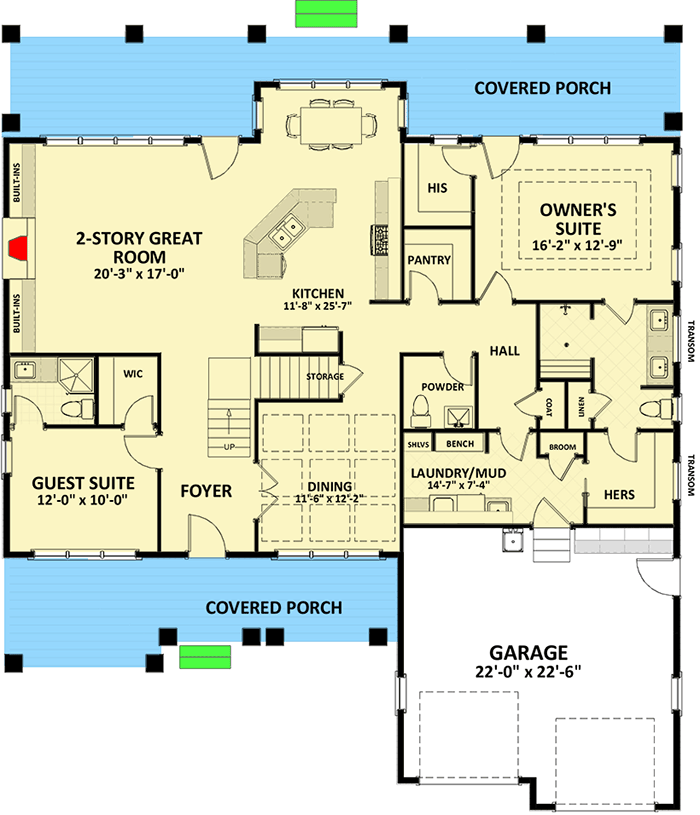 Plan 46303LA: Traditional House Plan with Terrific Storage - Floor Plan - Main Level - Craftsman, Northwest, Southern, Traditional