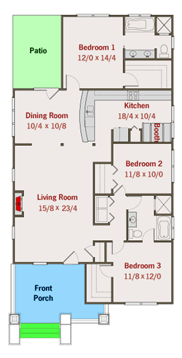 Plan 50111PH: Cozy Bungalow with Booth in Kitchen - Floor Plan - Main Level - Bungalow, Cottage, Craftsman