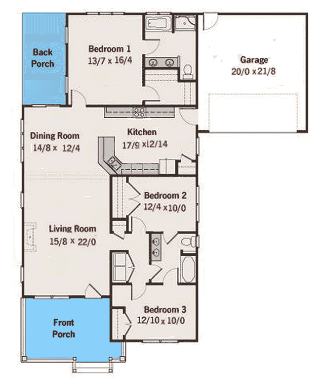 Plan 50132PH: Cozy Bungalow with Attached Garage - Floor Plan - Main Level - Bungalow, Craftsman