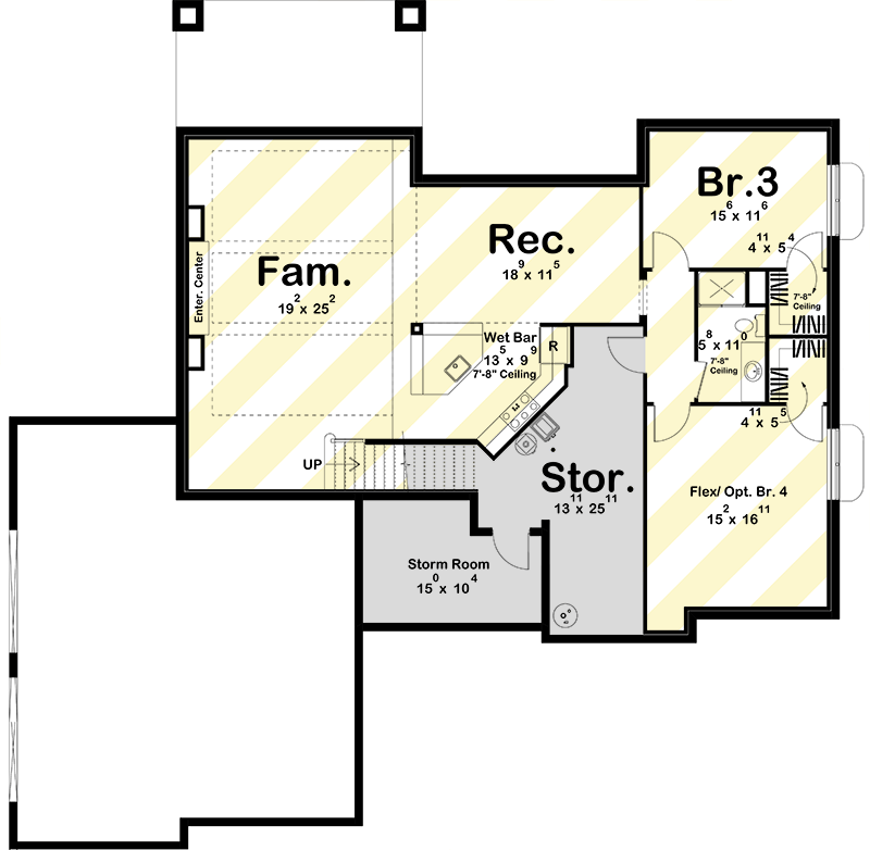 Plan 62662DJ: 2-Bed Ranch with Central Family Room and Large Walk-In Pantry - 1996 Sq Ft - Floor Plan - Optional Lower Level Layout ($ Paid Option) - Ranch, Traditional