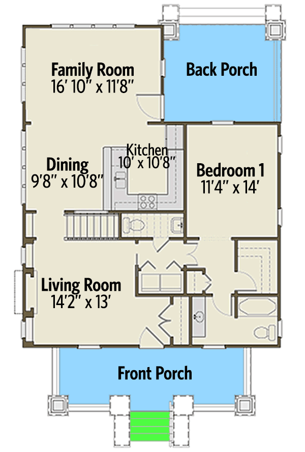 Plan 50121PH: Narrow Lot Bungalow House Plan - Floor Plan - Main Level - Bungalow, Northwest