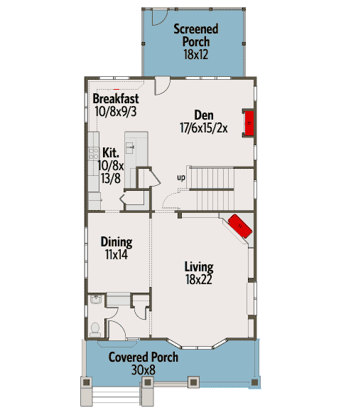 Plan 50123PH: Comfortable Craftsman for a Narrow Lot - Floor Plan - Main Level - Bungalow, Craftsman, Northwest
