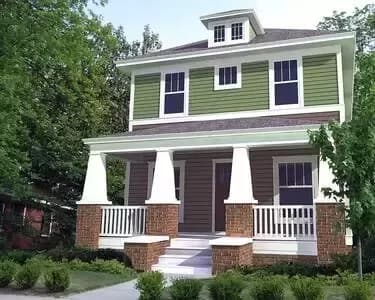 Expanded Four Square House Plan with Second-Level Bedrooms
