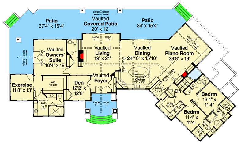 Plan 72876DA: Luxury Tuscan House Plan with Three Bedrooms - Floor Plan - Main Level - European, Mediterranean, Tuscan