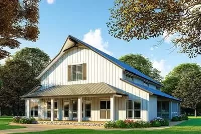 3-Bedroom Barndominium Inspired Country House Plan with Two Balconies - 4072 Sq Ft