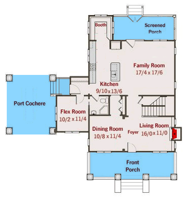 Plan 50109PH: Bungalow with Shed Dormer and Carport - Floor Plan - Main Level - Bungalow, Country, Craftsman