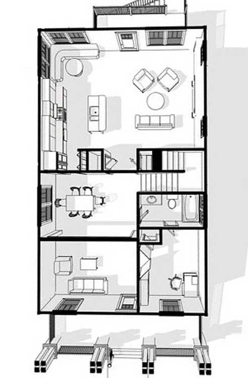 Plan 50136PH: Northwest House Plan with Stacked Porches and Flex Space - Floor Plan - 3D Main Floor - Bungalow, Craftsman, New Orleans, Northwest