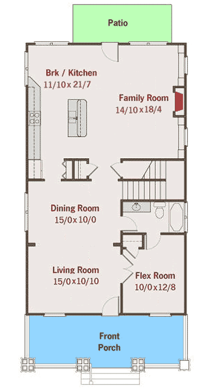 Plan 50136PH: Northwest House Plan with Stacked Porches and Flex Space - Floor Plan - Main Level - Bungalow, Craftsman, New Orleans, Northwest