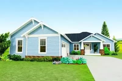 Craftsman Ranch with Courtyard Entry Garage