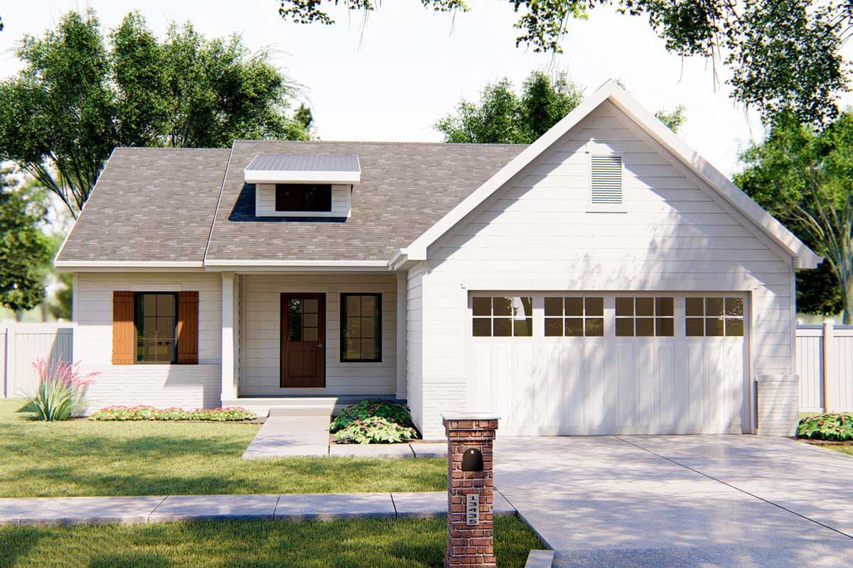 Plan 62664DJ: One-Story Country House Plan with Shed Dormer - 1290 Sq Ft - Image #6 - Cottage, Country, Craftsman, Ranch