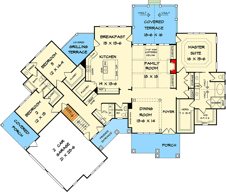 Plan 360002DK: Craftsman Ranch with 3 or 4 Beds and Lots of Options - Floor Plan - Main Level - Country, Craftsman, Mountain
