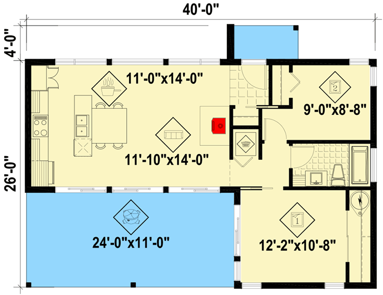 Plan 80894PM: Two Bedroom Contemporary Retreat with Wall of Glass - Floor Plan - Main Level - Contemporary, Modern, Vacation