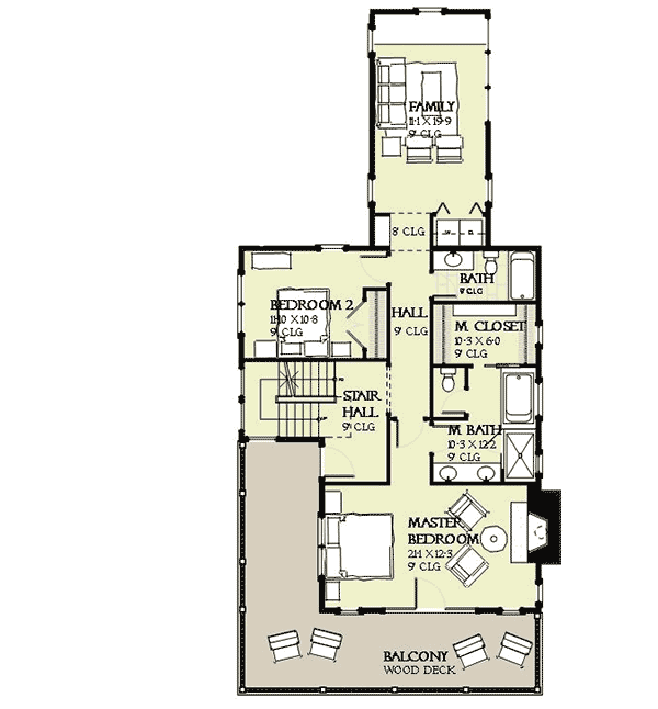 Plan 970002VC: Beach House Plan with Third Floor Bunk Beds and Decks Galore - 2769 Sq Ft - Floor Plan - 2nd Floor - Beach, Coastal, Cottage, Florida-Style, New American, Vacation
