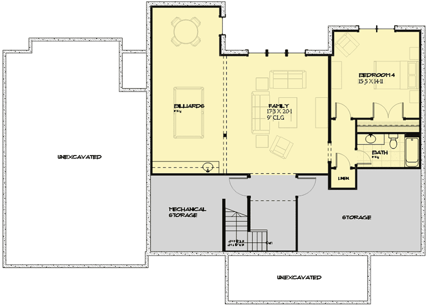 Plan 970012VC: Charming Craftsman with Two-Story Den - Floor Plan - Lower Level - Bungalow, Craftsman, New American, Northwest