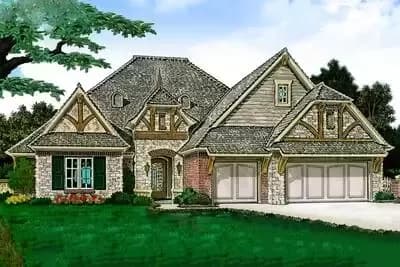 One Level European House Plan with Future Space