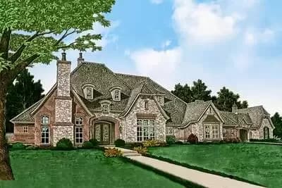 Grand European House Plan with Media Room and Future Space - 4338 Sq Ft