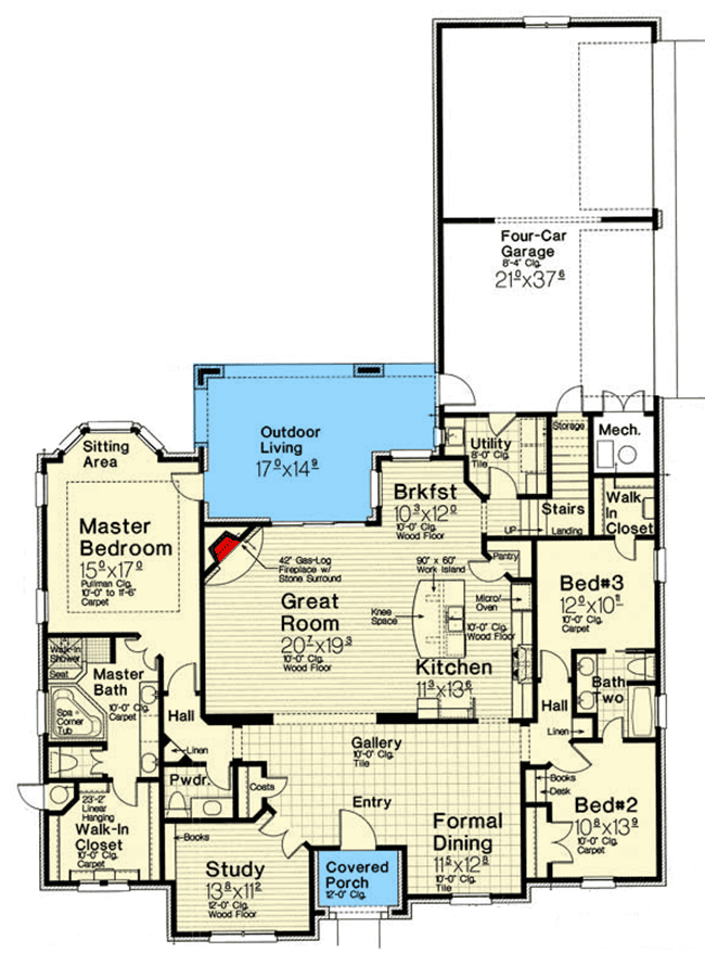 Plan 48557FM: European House Plan with Future Space - 2548 Sq Ft - Floor Plan - Main Level - European, French Country