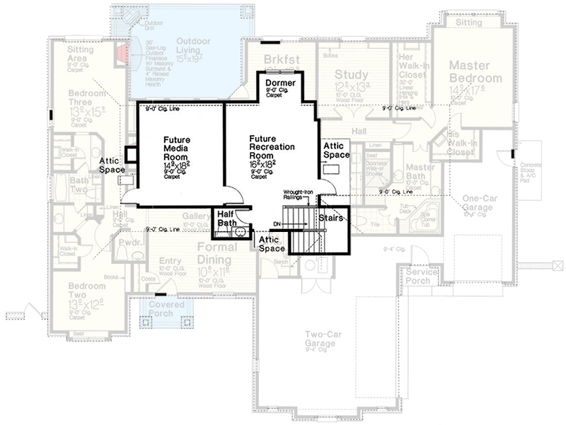 Plan 48558FM: European House Plan with Future Space - Floor Plan - Bonus - European, French Country