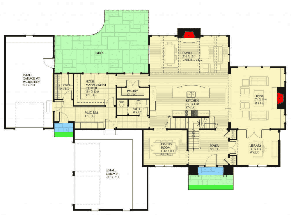 Plan 970028VC: Four-Bed French Country Home Plan with Hearth Room - 3790 Sq Ft - Floor Plan - Main Level - European, French Country