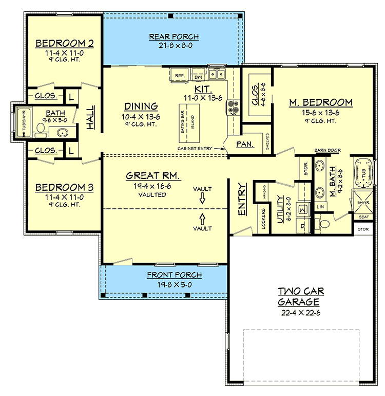 Plan 51763HZ: Exclusive 3-Bed Farmhouse with Tremendous Curb Appeal - 1624 Sq Ft - Floor Plan - Main Level - Country, Craftsman, Farmhouse, New American, Traditional