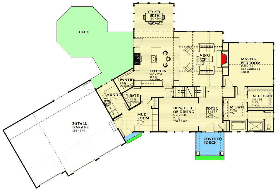 Plan 970031VC: Colonial Charm - Floor Plan - Main Level - Colonial, New American, Traditional