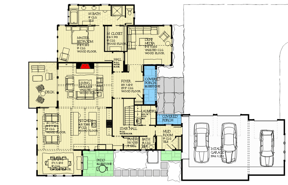 Plan 970037VC: Shingle Style House Plan with Finished Lower Level - Floor Plan - Main Level - Coastal, Craftsman, Northwest, Shingle, Traditional