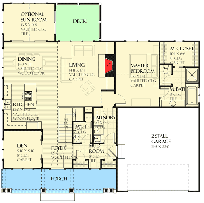 Plan 970040VC: Craftsman House Plan with Optional Sun Room - Floor Plan - Main Level - Craftsman, Northwest