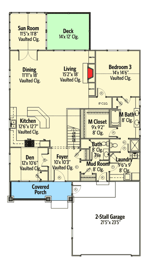 Plan 970045VC: 3-Bed Craftsman with Walkout Family Room - Floor Plan - Main Level - Craftsman, Northwest