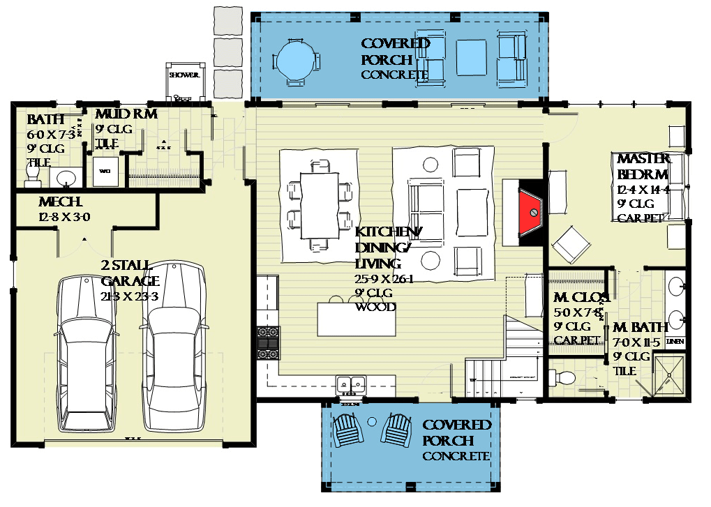 Plan 970048VC: Open Layout Farmhouse Plan - 1930 Sq Ft - Floor Plan - Main Level - Country, Farmhouse, Modern Farmhouse, New American, Traditional