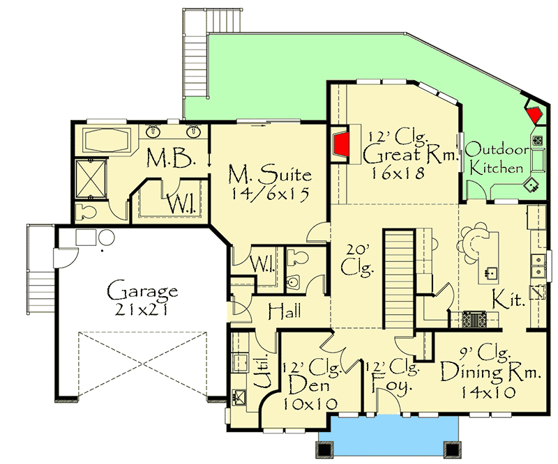 Plan 85176MS: 3-Bed Prairie Style House Plan with Clerestory Windows - Floor Plan - Main Level - Northwest, Prairie