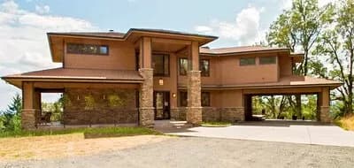 Prairie House Plan with Balcony Bridge