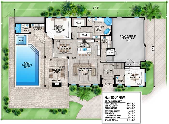 Plan 86047BW: Grand Floridian Style House Plan - Floor Plan - Main Level - Coastal, Florida-Style, Southern