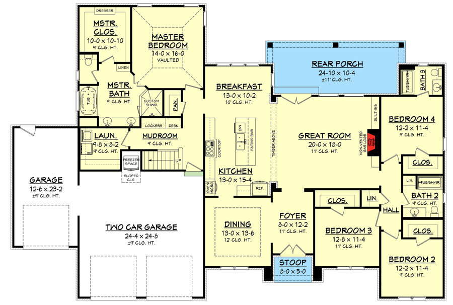 Plan 51764HZ: Exclusive 4-Bed French Country Home Plan with Optional Bonus Room - 2618 Sq Ft  - Floor Plan - Main Level - European, French Country, Southern