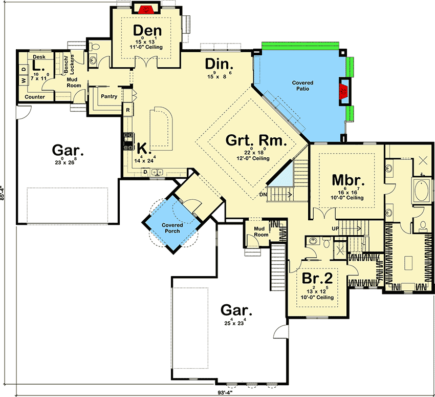 Plan 62667DJ: Tuscan-Inspired House Plan with Dual Garages - Floor Plan - Main Level - European, Tuscan