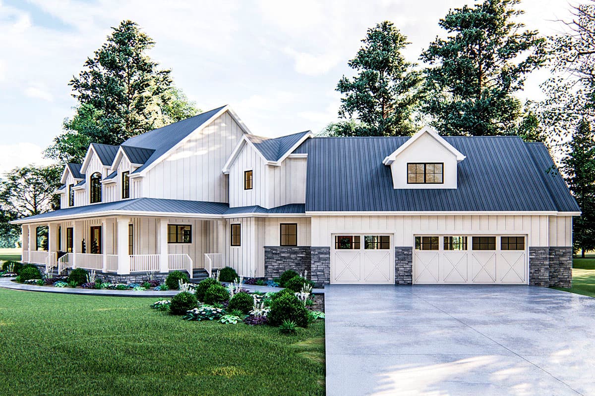 Plan 62668DJ: Modern Farmhouse with Angled 3-Car Garage - Image #5 - Country, Farmhouse, Modern Farmhouse, Southern