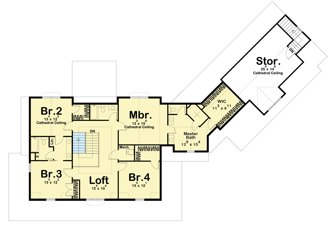 Plan 62668DJ: Modern Farmhouse with Angled 3-Car Garage - Floor Plan - 2nd Floor - Country, Farmhouse, Modern Farmhouse, Southern