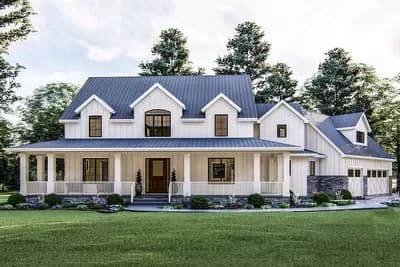 Modern Farmhouse with Angled 3-Car Garage
