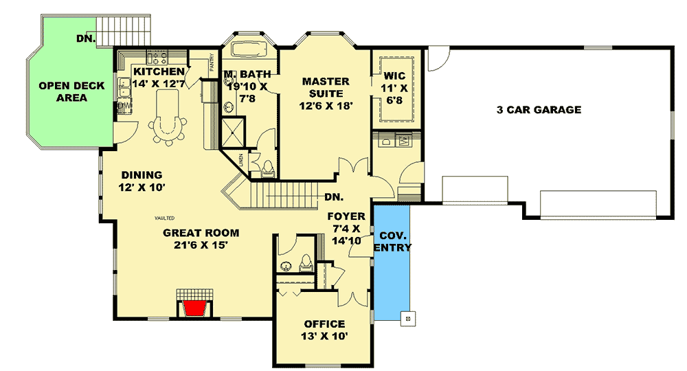 Plan 35563GH: Northwest Ranch House Plan with Finished Lower Level - Floor Plan - Main Level - Northwest, Ranch