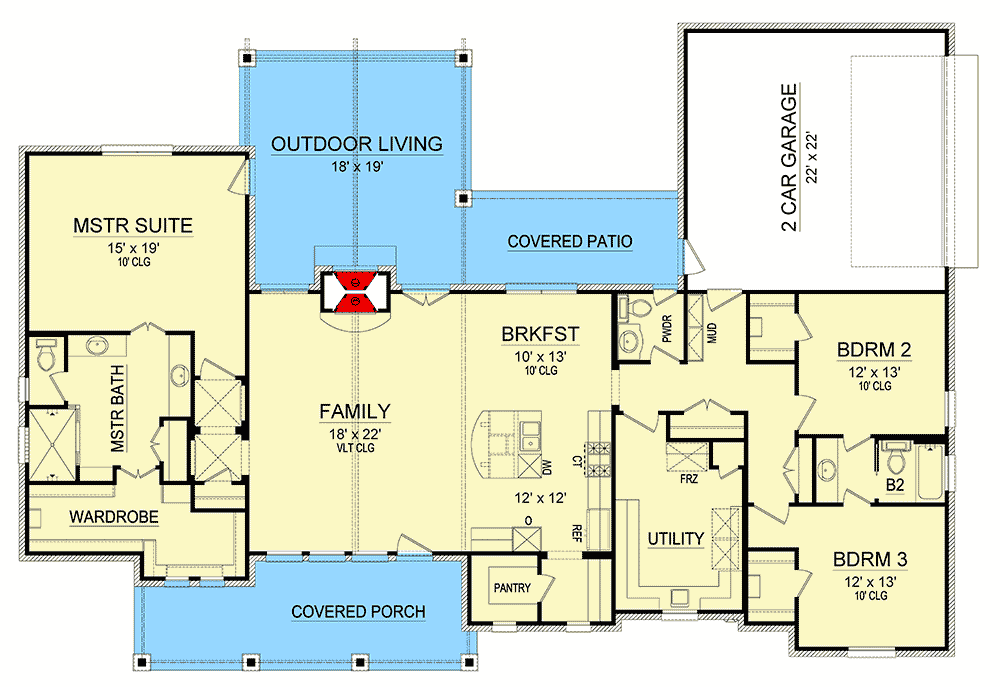 Plan 36538TX: One Story Hill Country House Plan - Floor Plan - Main Level - European, Hill Country