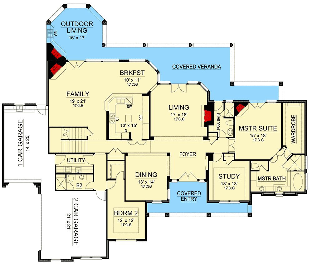 Plan 36540TX: Bright and Airy Hill Country House Plan - Floor Plan - Main Level - Hill Country