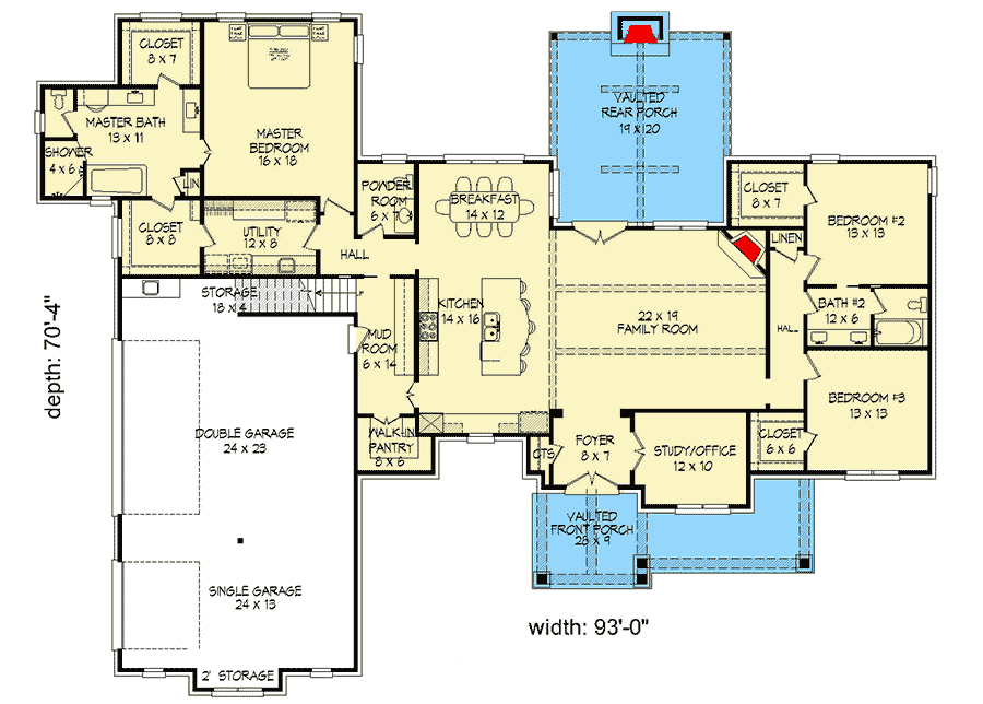 Plan 68487VR: Hill Country House Plan with Future Space - 2700 Sq Ft - Floor Plan - Main Level - Hill Country, Ranch, Rustic, Traditional