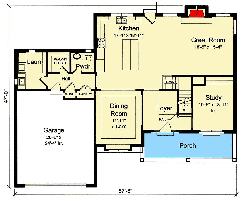 Plan 39258ST: Traditional Two-Story House Plan with Covered Front Porch - Floor Plan - Main Level - Traditional